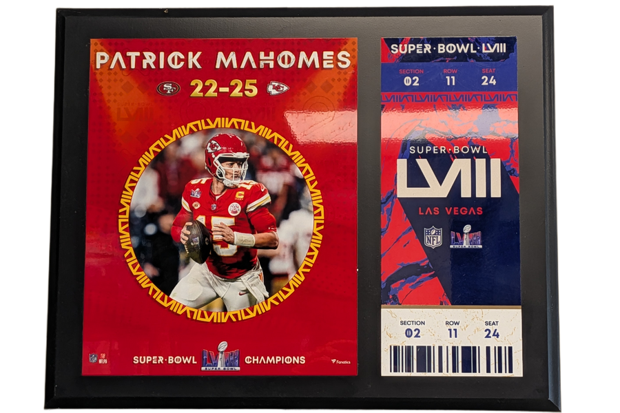 CADRE PATRICK MAHOMES KC CHIEFS SUPERBOWL TICKET 15x12