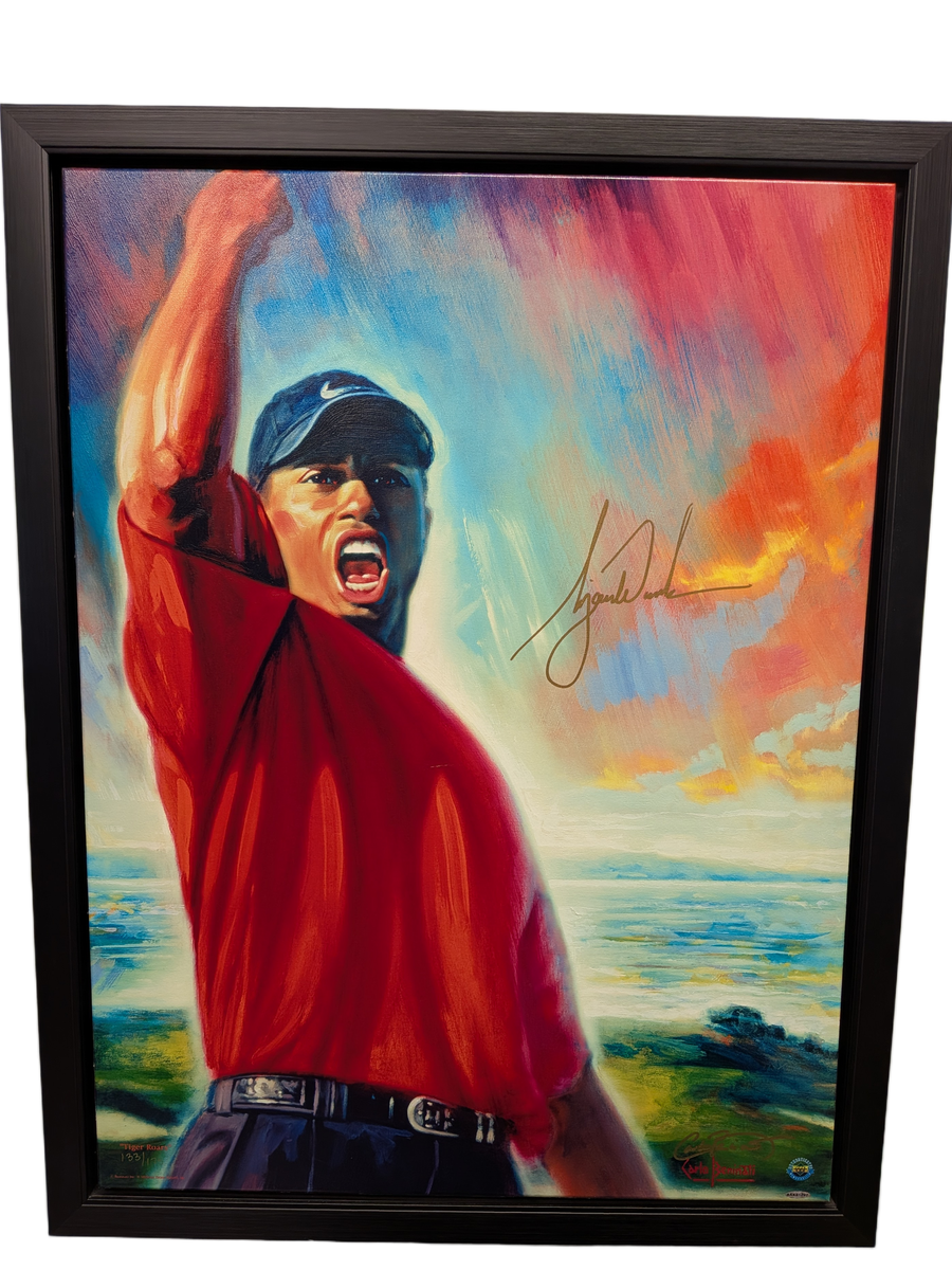 CADRE GOLF TIGER WOODS “Tiger Roars” CANVAS SIGNED - CARLO BENINATI 34x43.5