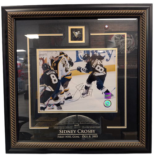 CADRE NHL SYDNEY CROSBY SIGNED FIRST EVER NHL GOAL PTS PEN 19x19