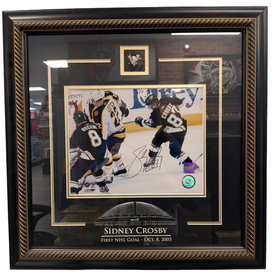 CADRE NHL SYDNEY CROSBY SIGNED FIRST EVER NHL GOAL PTS PEN 19x19