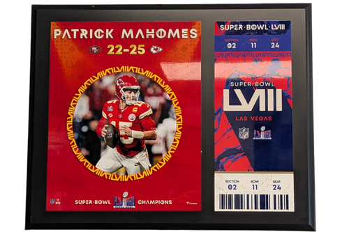 CADRE PATRICK MAHOMES KC CHIEFS SUPERBOWL TICKET 15x12